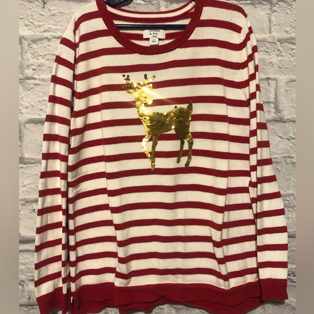 Youth XL Crown & Ivy sweater with sequin reindeer